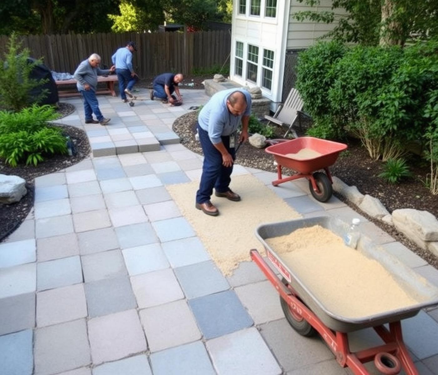 North Valley Landscape Construction crew installing a paver patio