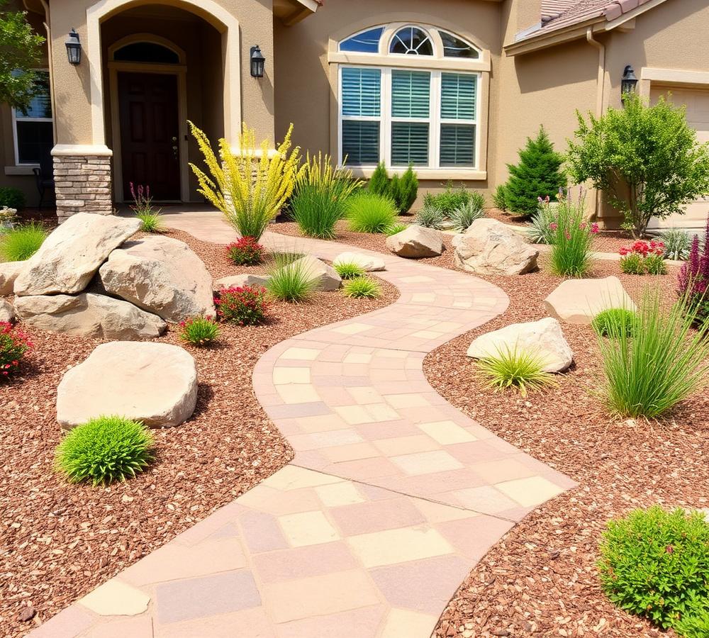 Custom landscape design with paver walkway